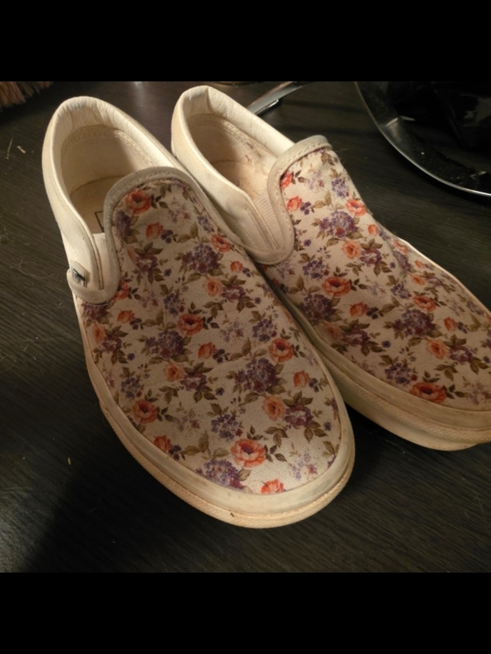 Vans Floral Slip-On Sneakers in Cream with Pink & Purple Flowers